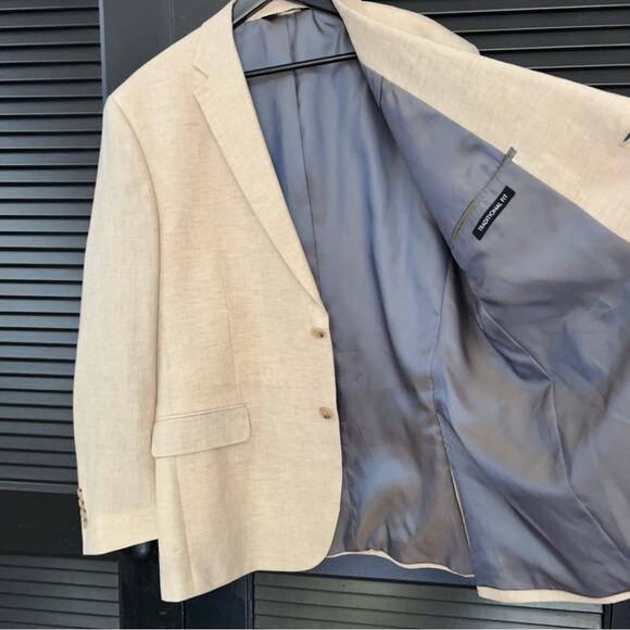 Jos. A. Bank Men’s Linen and Wool Blend Tan Sport Coat Blazer, Size 46R - Picture 12 of 16